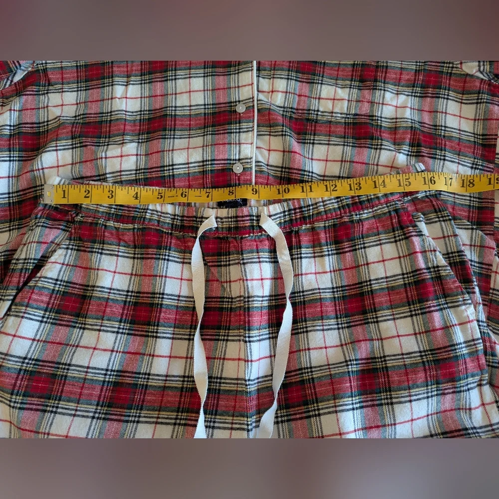 🌲GAP🌲 WOMEN'S WHITE RED TARTAN PLAID FLANNEL RELAXED PJ SET MEDIUM WORN ONCE! - Picture 8 of 12